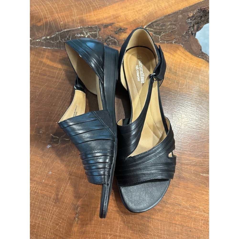 Naturalizer Black Leather Strappy D'Orsay Sandals with Ankle Buckle - Picture 2 of 9